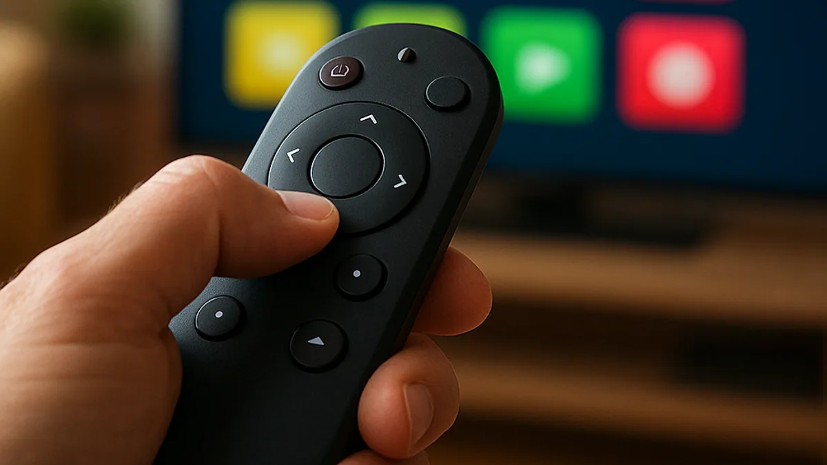 Controle com ponteiro da LG selecionando um aplicativo na loja da TV