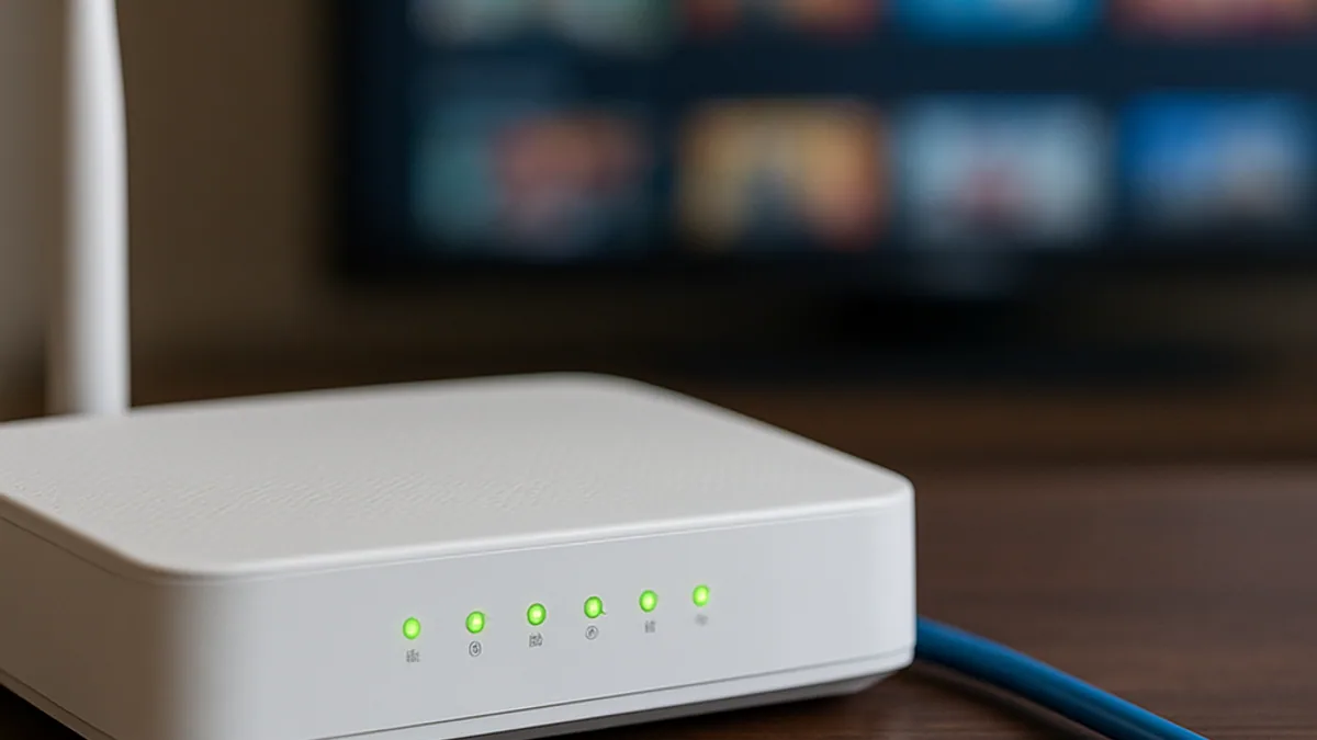 Roteador com cabo de rede perto da televisão da sala